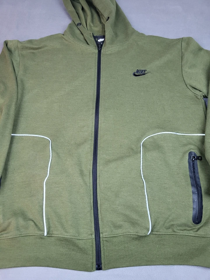 Chaqueta polar Nike Tech para hombre grande verde cremallera completa sudadera con capucha forrada bolsillos holgada Foto 2 de 4