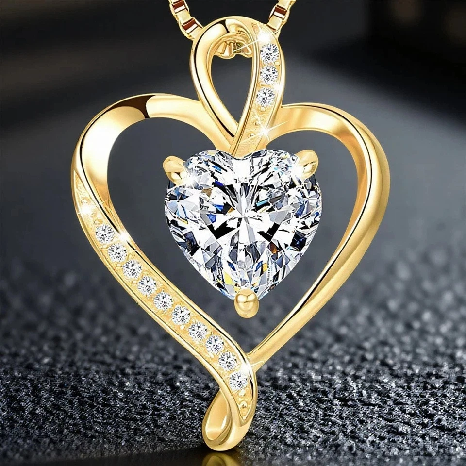 925 Silber Herzkette Hals-Kette Herz Gold Liebe Geschenk für Frau Damen Freundin - Bild 4 von 4