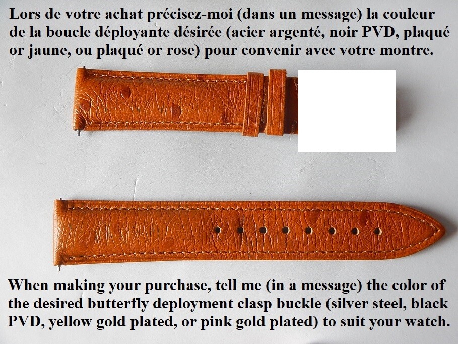 Bracelet Montre Cuir Veau Véritable 22mm Marron Foncé Façon Autruche - Fait Main En France - Neuf