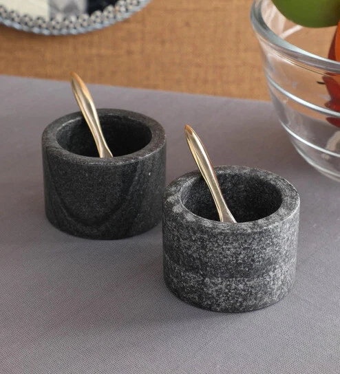 Ручной работы мрамор соляной погреб с латунной ложкой белый набор из 2, винтажный погреб комплект - Изображение 4 из 4