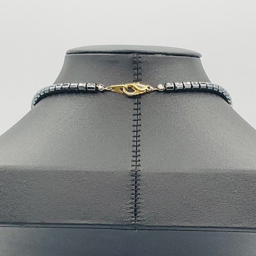 Necklace Hematite Stone Beads 18” Gunmetal Gold Tone Rhinestone Holiday Jewelry - Picture 6 of 8