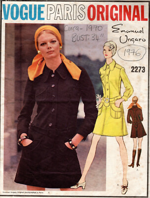 1970 Vintage VOGUE Schnittmuster BRUSTUMFANG: 34'' KLEID (1976) Emanuel Ungaro 2273