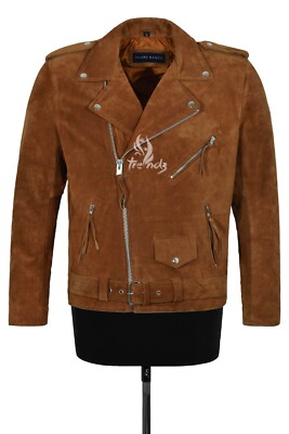 BRANDO FRANSEN HELLBRAUNE WILDLEDERJACKE HERREN MOTORRAD STIL ECHTES WEICHES LEDER MBF
