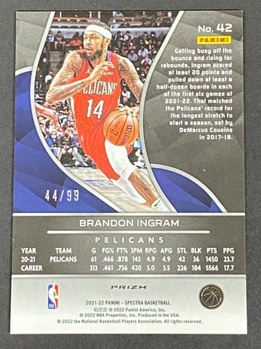 Brandon Ingram 2021-22 Panini Spectra #42 #ed 44/99 - Picture 6 of 10