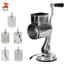 Kitchen Food Rotary Grater Drum Slicer Shredder Grinder 5 Blades Stainless Steel
