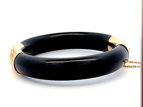 Black Jade Bangle 14k Yellow Gold - Picture 7 of 7