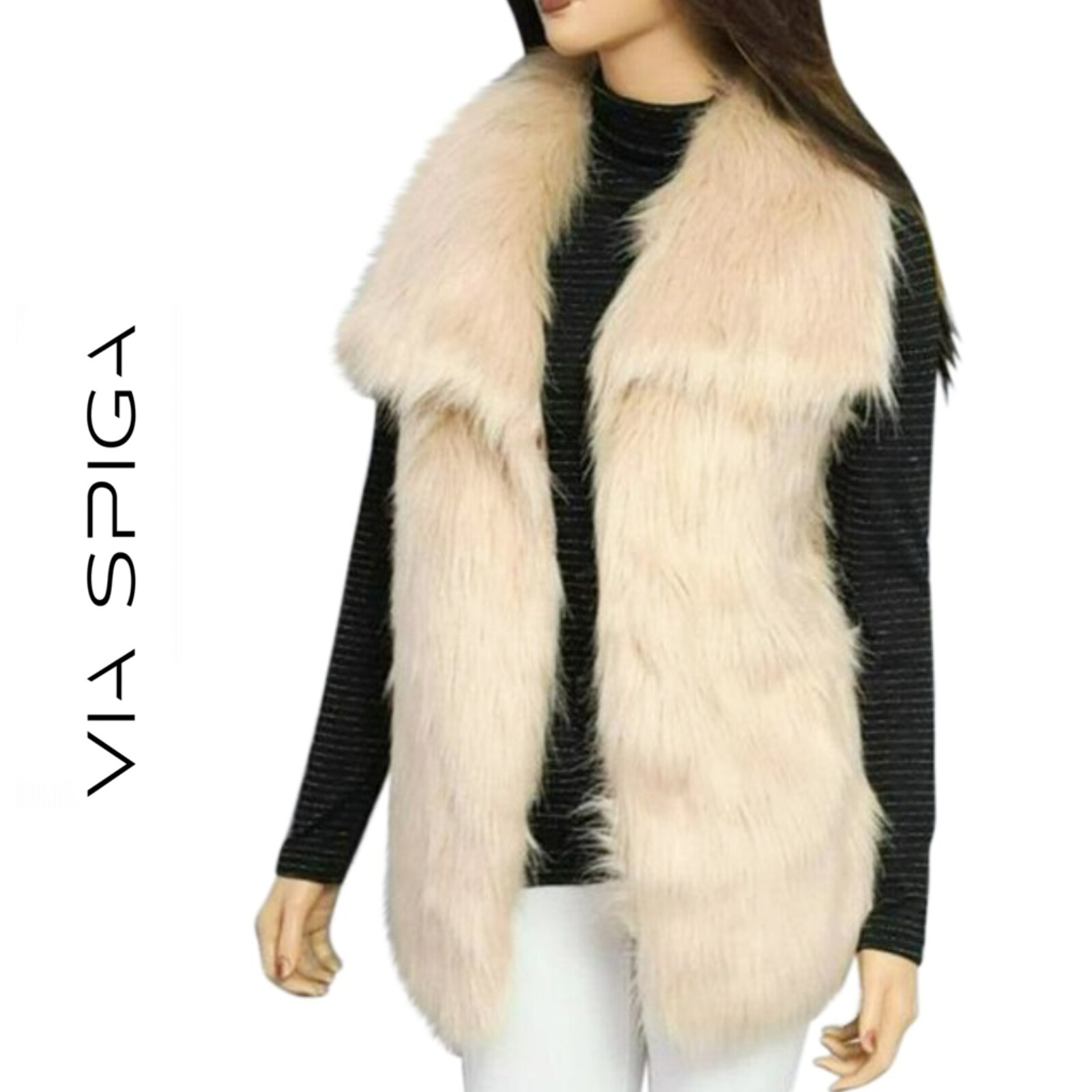 Faux Fur Wide Collar Vest. Size 
