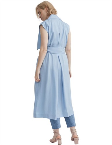 Witchery Modern Sleeveless Trench Coat Blue Duster Size 8 - Picture 2 of 7
