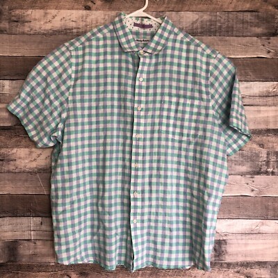 Tommy Bahama Linen Shirt Mens XL Green Plaid Button Up Beach Preppy