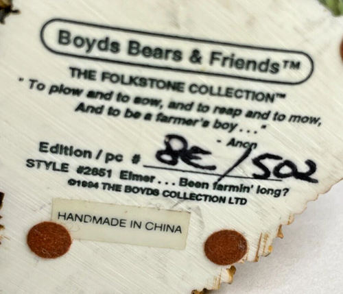 Boyds Bears Folkstone Collection Elmer... ¿Has estado Farmin' Long? #2851 - Imagen 6 de 6