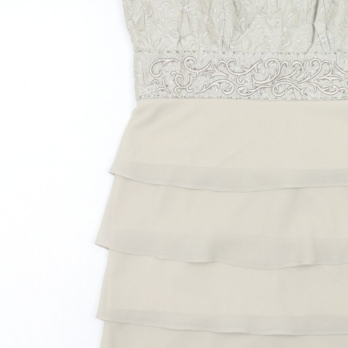 R&M Richards Damen-Ballkleid beige Blumenmuster Viskose Größe 10 quadratischer Ausschnitt Reißverschluss - Bild 7 von 10