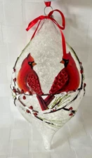 BELK STORE Clear Glass RED BIRD CARDINAL 7" Christmas Ornament GLITTER FAUX SNOW