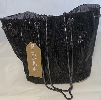 Pink Haley Black Striped Sequin Handbag 10'' By 7.5'' By 5''  PH-6402 New W/ Tags