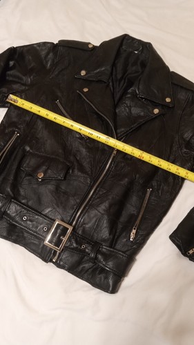 80s Black Leather Jacket Motorcycle Biker Adult Men Size Medium M Black Women - Picture 10 of 19