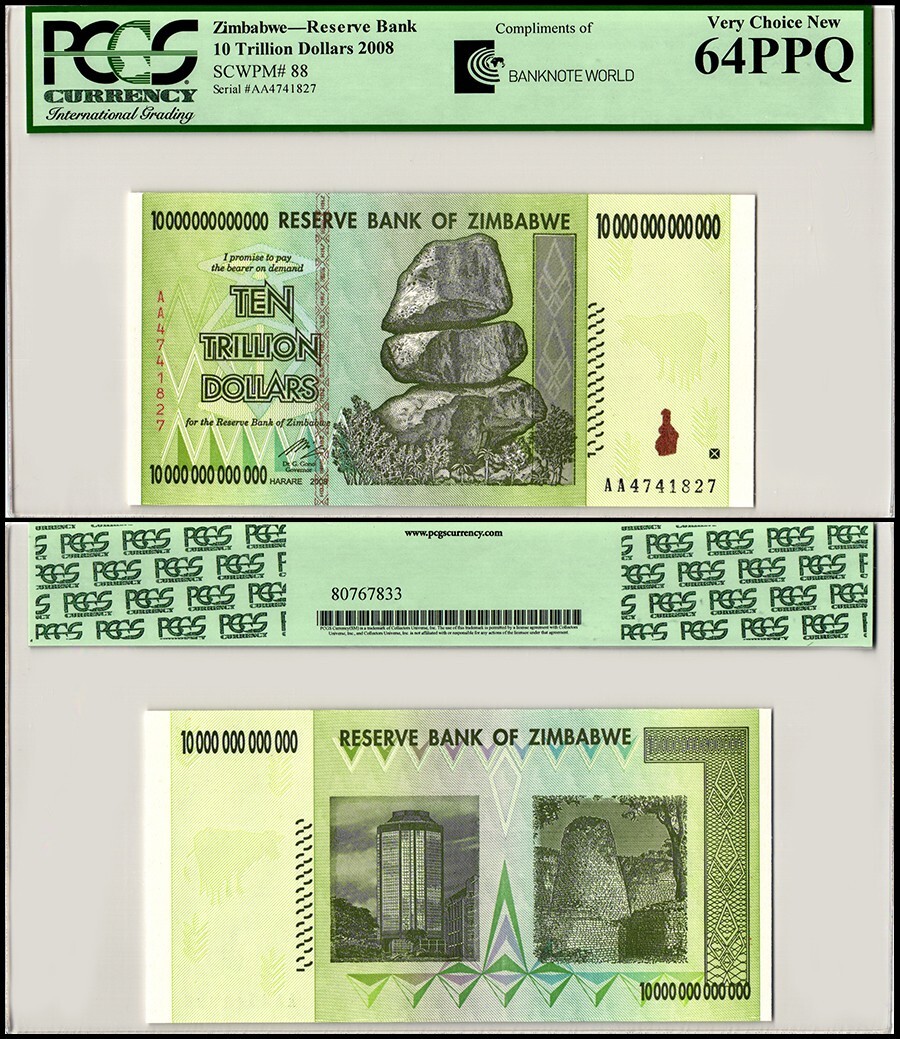 Zimbabwe 10 Billion Dollar Banknote – Circulated Paper Money From 2008 (AA Or AB Series)