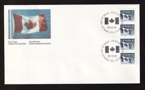 Canada FDC 1990 sc#1194C Flag 40¢ definitive, vertical coil strip of 4