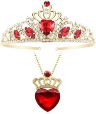 Evie Red Heart Crown Necklace  Tiara Jewelry Set Queen of Hearts Gift For Girls