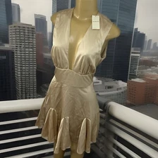 Abercrombie & Fitch Plunge Mini Dress Satin Sleeveless Godet A-Line Women Sz S T