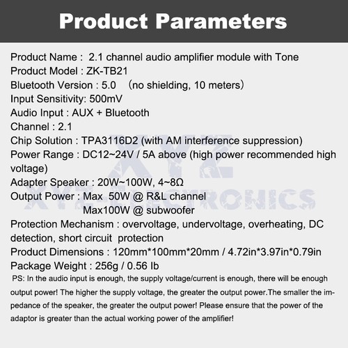 ZK-1002T/ZK-TB21 Bluetooth 5.0 Audio Power Amplifier Module 100W*2 50W*2+100W - Picture 17 of 19