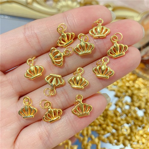 1 Stck. Reines 24K Gelbgold Anhänger Frauen 3D Hartgold Klein Imperior Krone Charm - Bild 4 von 6