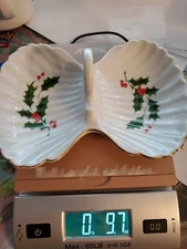 Holly & Berries Fluted/clam shell shape 2-Part Candy/Nut/relish tray/Dish, Japan