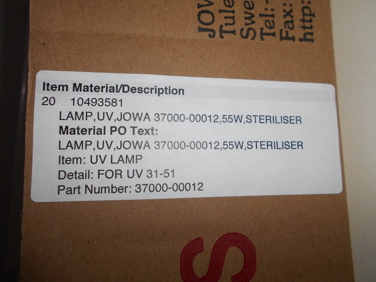 JOWA UV 31 51 UV LAMP 55W FOR STERILIZER 37000 00012 LOT OF 3 PCS UV31 UV41 UV51