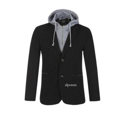 Men's CasuaL Stitching Removable Hooded Cargo Jacket Casual Suit Blazer Large