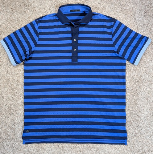 Greyson Striped Polo Shirt Blue Golf Performance Preppy Men's Size Large