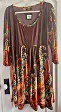 NWT R&B Collection woman dress liquid knot brown paisley 3/4 sleeves Sz 3X