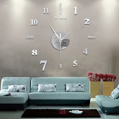 Large Wall 3D Mirror Surface Mute DIY Acrylic Clock Home Office Shop Art Modern - Picture 9 of 9