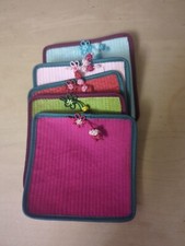 Korean Fabric Coasters Traditional Pastel Color Embroidered Set of 5