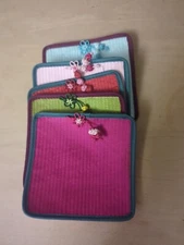 Korean Fabric Coasters Traditional Pastel Color Embroidered Set of 5