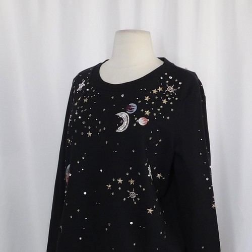 Anthropologie SATURDAY SUNDAY Cosmic Galaxy Pullover Sweater Top Beaded Medium - Picture 7 of 14