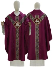Roman purple/violet Semi Gothic Chasuble with stole Vestment Casulla Y202P25AB