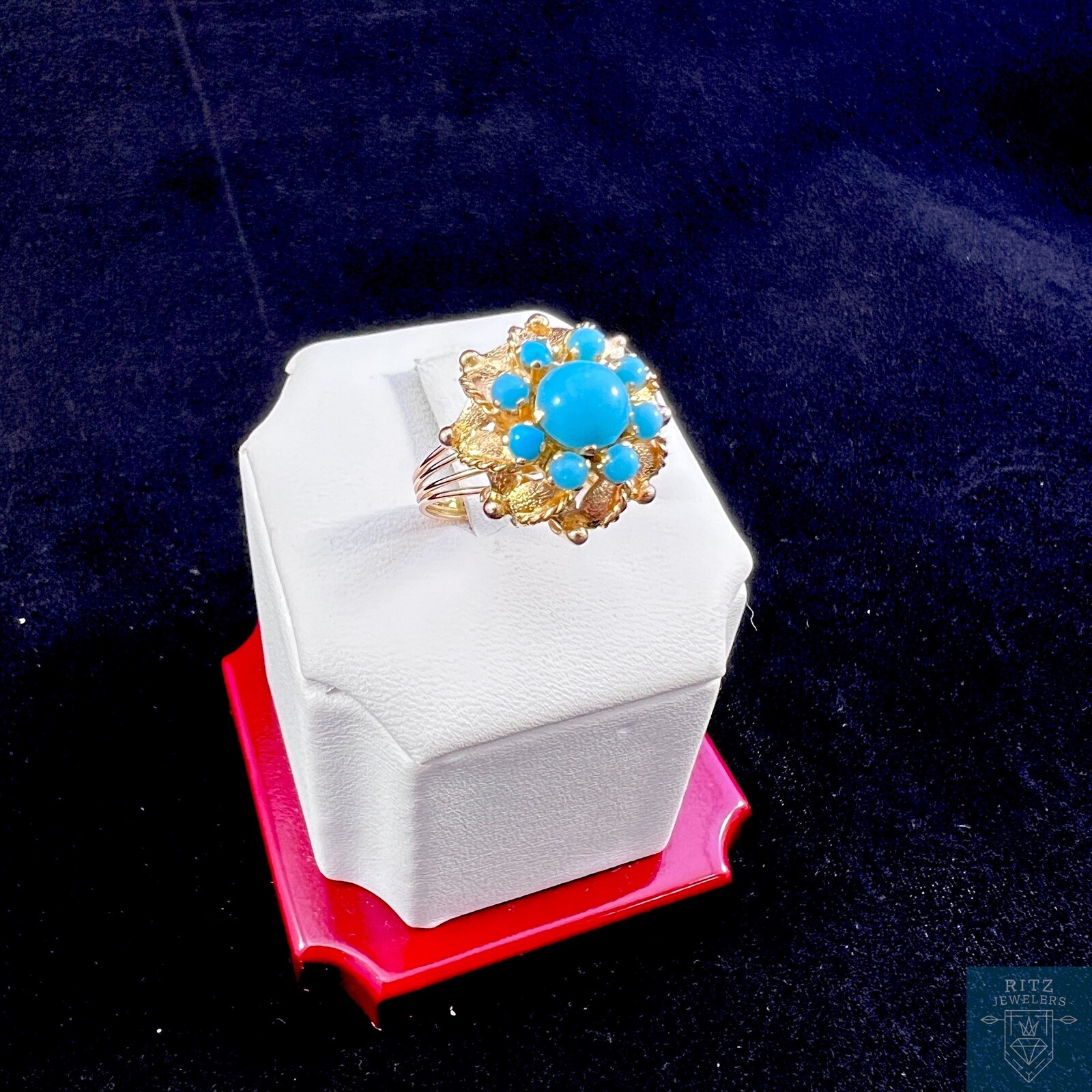14k Solid Yellow Gold Turquoise Ring - image 3