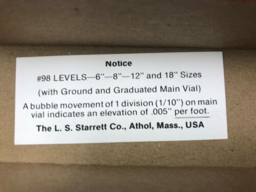 6" MACHINIST LEVEL STARRETT 98-6 / #50441 - NEW IN BOX - USA! - Picture 4 of 5