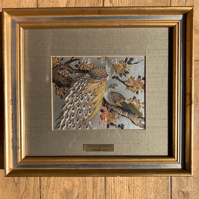 Japanese Chokin Art Signed By Yoshinobu Hara - Peacocks in
