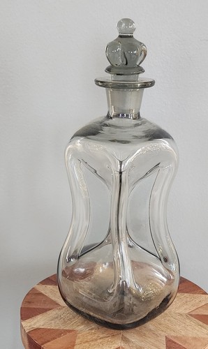 MCM Vintage Holmegaard Kluk Kluk Smoke Glass Decanter w/Crown Stopper-Set Of 2 - Picture 7 of 13
