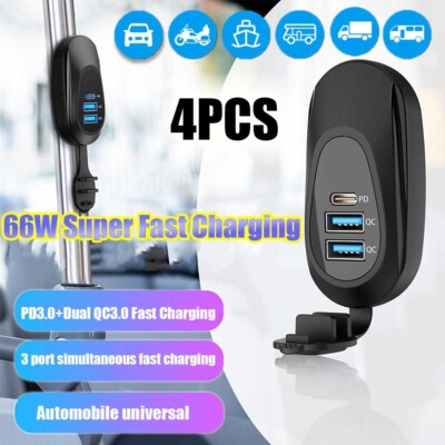4xDual USB Quick Charge 3.0 Port & PD USB Car Charger Socket Power Outlet 12-24V