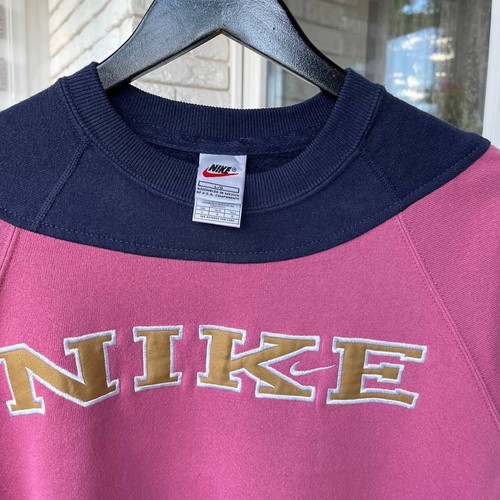 Nike Vintage Reworked Sweatshirt Jumper Embroidered Big Swoosh Blue Pink Size L - Picture 5 of 10