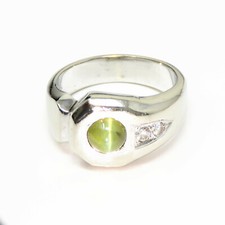 NYJEWEL 14k Gold Natural Cat's Eye Chrysoberyl​ Alexandrite Diamond Mens Ring