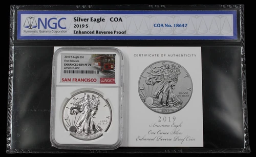 2019-S AMERICAN SILVER EAGLE $1 NGC PR70 ENHANCED REVERSE PROOF W/ COA (13002)