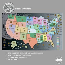 Large National Park Quarters Map Traditional Collector Educational Gift - Harris