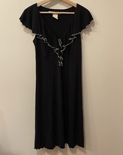 Vtg Max Studio Womens Y2K 90s Dress Black Ruffle Sleeveless Sz USA Made