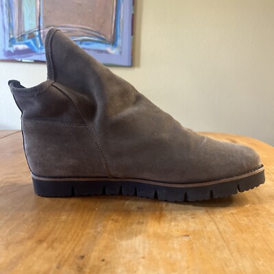 Anthropologie KMB 8/8.5 High Top Suede Taupe Ankle Boots Pull on Scrunch bootie