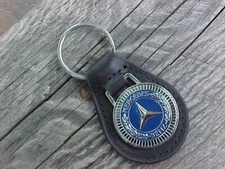 BLUE MERCEDES BENZ GRAIN LEATHER KEY FOB VINTAGE NOS CUSTOM-MADE TOP-QUALITY
