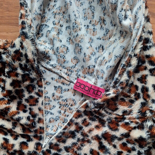 Adult One Piece Pajamas Large Leopard Print Fleece Hooded Front Zip Size 4 - Picture 3 of 5