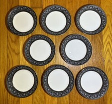 8 Sauce Berry Bowls Fukagawa Arita Pattern 4605 Black Charcoal Band Gray Flowers
