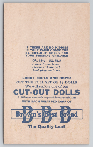 1930er Jahre Werbung Brown's Best Brotausschnitt Puppen Sammelkarte Holland - Bild 2 von 2