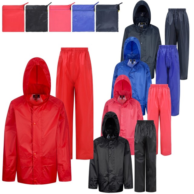 Childs Waterproof Suit Jacket + Trousers Rain Set Kids Childrens Boys Girls Hood Childs Waterproof Suit Jacket + Trousers Rain Set Kids Childrens Boys Girls Hood